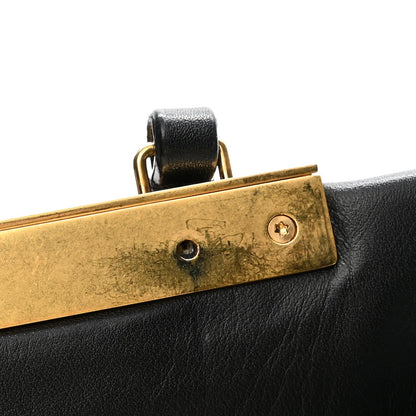 Smooth Calfskin Medium Clasp Shoulder Bag Black
