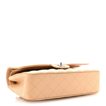 Caviar Quilted Medium Double Flap Beige
