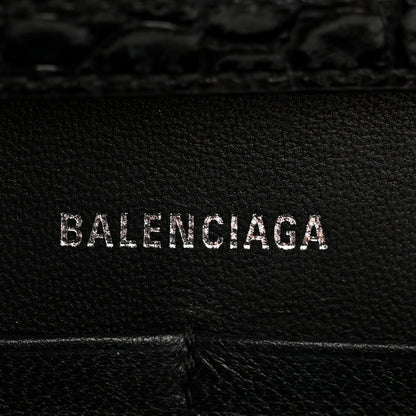 Shiny Calfskin Monochrome Crocodile Embossed Hourglass Chain Bag Black