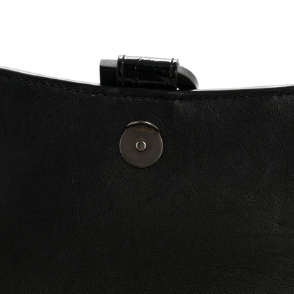 Shiny Calfskin Monochrome Crocodile Embossed Hourglass Chain Bag Black