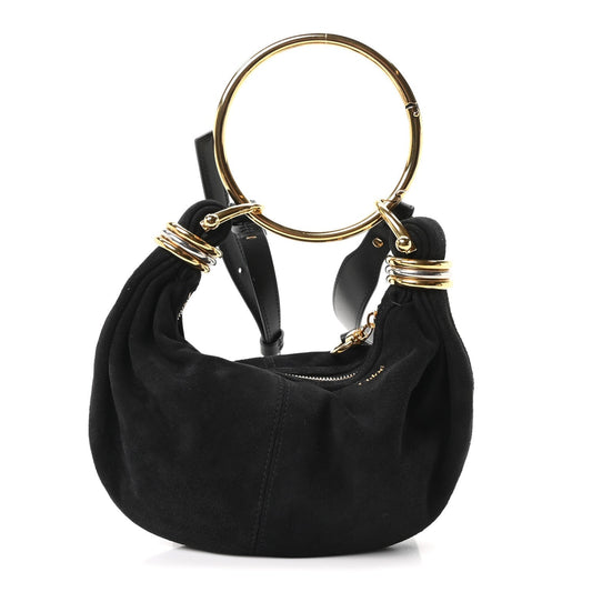 Suede Mini Bracelet Hobo Bag Black