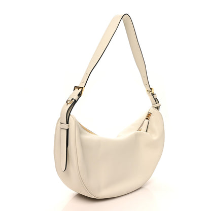 Soft Grain Calfskin Large Demi-Lune Shoulder Bag White