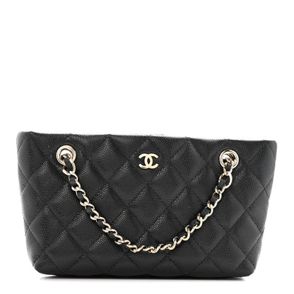 Caviar Quilted Classic Clutch Tote With Chain Black