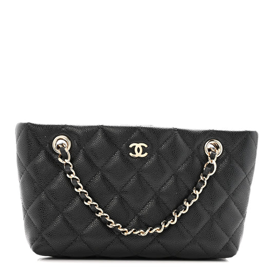 Caviar Quilted Classic Clutch Tote With Chain Black