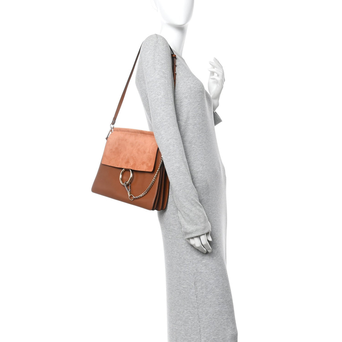 Suede Calfskin Medium Faye Shoulder Bag Tobacco