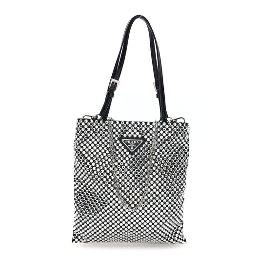Satin Crystal Metal Triangle Logo Chain Crossbody Handbag Cristal