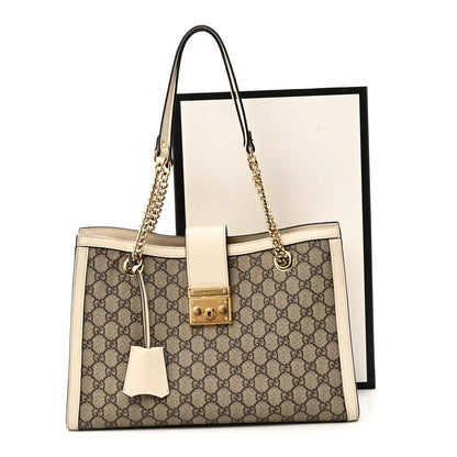 GG Supreme Monogram Medium Padlock Tote White