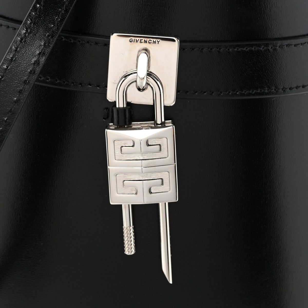 Box Calfskin Shark Lock Bucket Bag Black