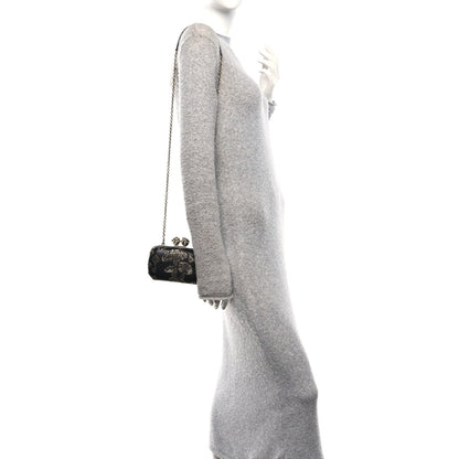 Nappa Crystal Embroidered Mushroom Box Clutch Black