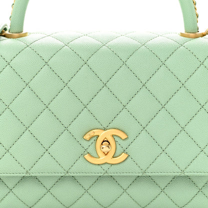 Caviar Quilted Small Coco Chain Handle Flap Light Green