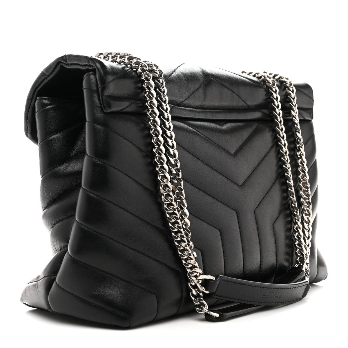 Calfskin Y Quilted Monogram Medium Loulou Chain Satchel Black