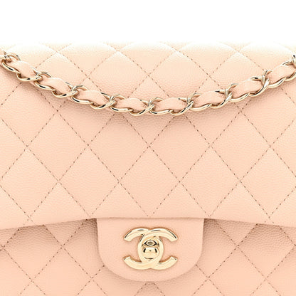 Caviar Quilted Medium Double Flap Light Beige