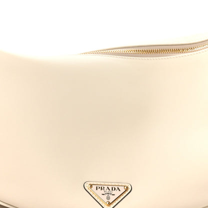 Soft Grain Calfskin Large Demi-Lune Shoulder Bag White