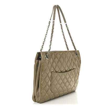 Patent Quilted Accordion Shopping Tote Beige