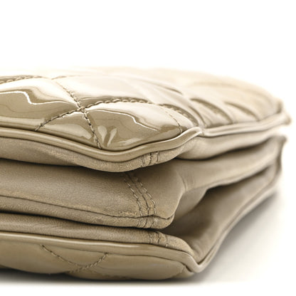 Patent Quilted Accordion Shopping Tote Beige