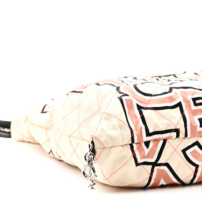 Nylon Stitched Printed Logo Shopping Bag Black White