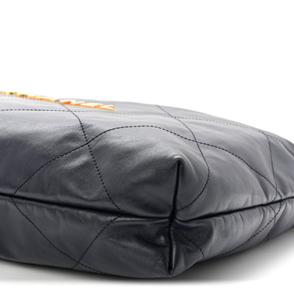 Shiny Calfskin Quilted Chanel 22 Navy Blue