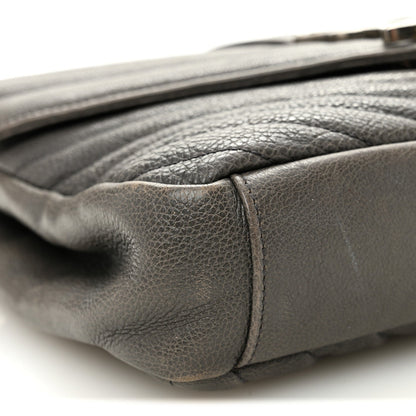 Sheepskin Matelasse Chevron Monogram Medium College Bag Asphalt