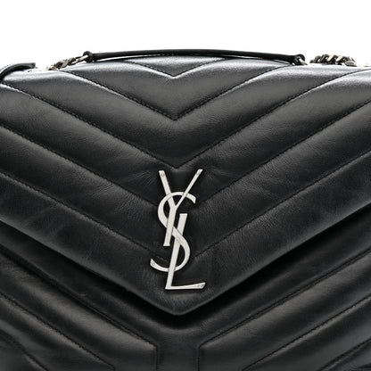 Calfskin Y Quilted Monogram Medium Loulou Chain Satchel Black