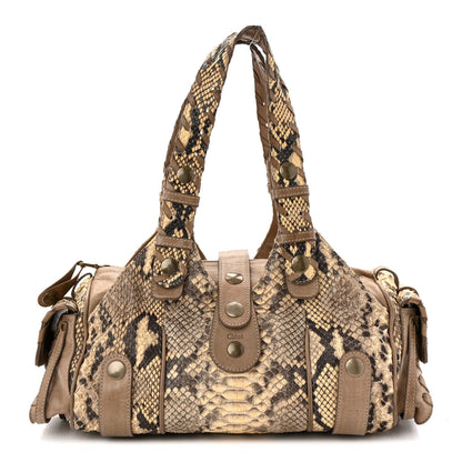 Snakeskin Calfskin Silverado Shoulder Bag Beige