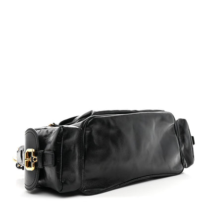 Shiny Calfskin Medium Double Carry Camera Bag Black