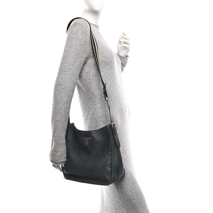 Vitello Daino Soft Hobo Messenger Bag Black