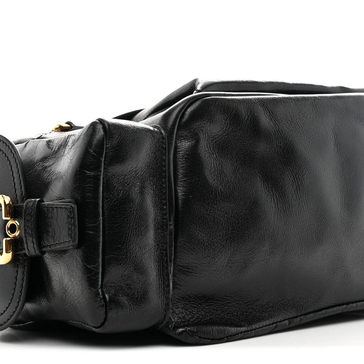 Shiny Calfskin Medium Double Carry Camera Bag Black