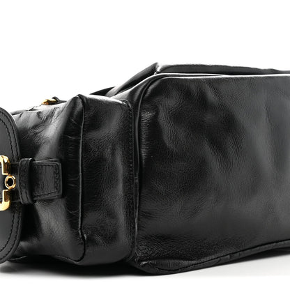Shiny Calfskin Medium Double Carry Camera Bag Black