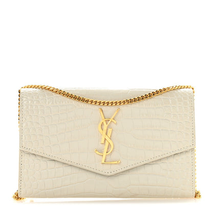 Calfskin Crocodile Embossed Monogram Uptown Chain Wallet Crema Soft