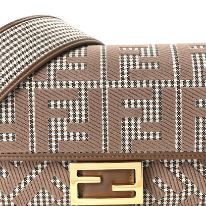 Wool Vitello King Houndstooth FF Embroidered Baguette Beige Moro