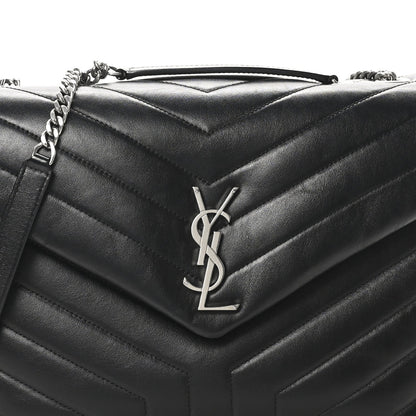 Calfskin Y Quilted Monogram Medium Loulou Chain Satchel Black
