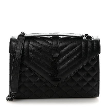 Grain De Poudre Textured Mixed Matelasse Triquilt Medium Monogram Monochrome Satchel Black