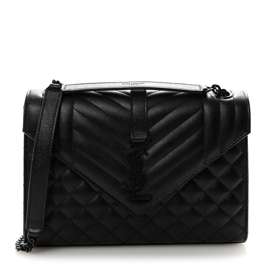 Grain De Poudre Textured Mixed Matelasse Triquilt Medium Monogram Monochrome Satchel Black