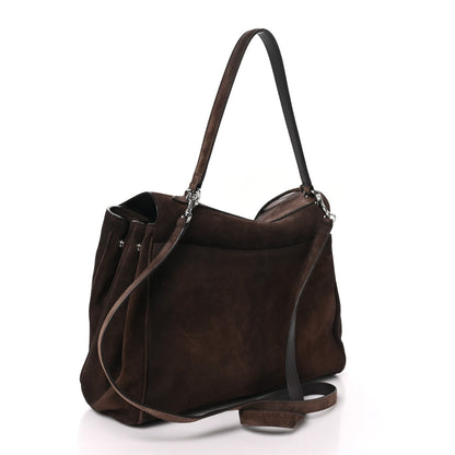 Waxed Suede Calfskin Medium Rodeo Top Handle Handbag Light Espresso