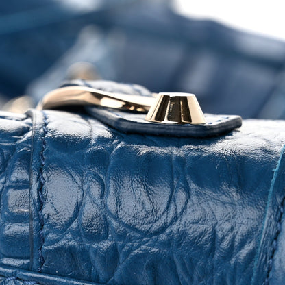 Calfskin Crocodile Embossed Classic Silver Hardware City Bleu Marine