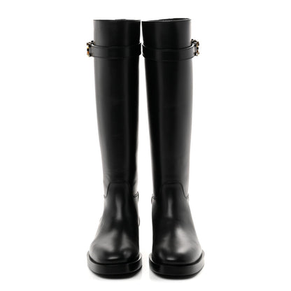 Calfskin CC Buckle High Boots 38 Black