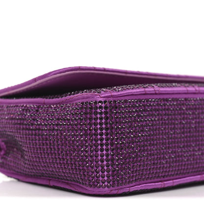 Satin Crystal Virtus Chain Clutch Purple