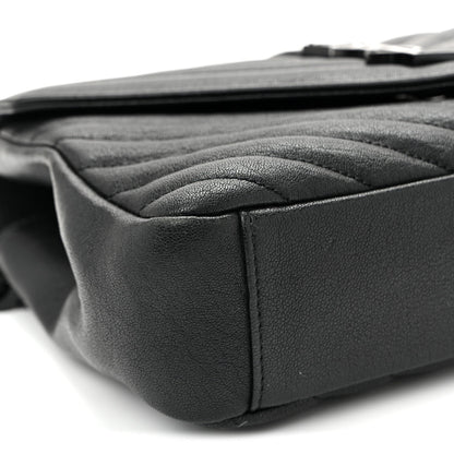 Sheepskin Matelasse Chevron Monogram Monochrome Medium College Bag Black