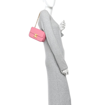 Shiny Calfskin Triomphe Chain Shoulder Bag Flamingo