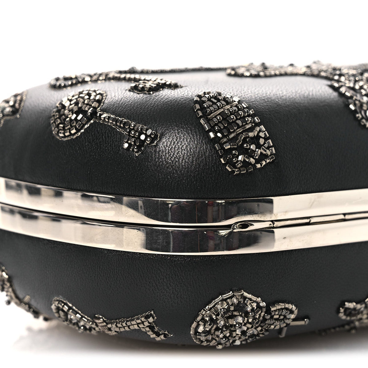 Nappa Crystal Embroidered Mushroom Box Clutch Black