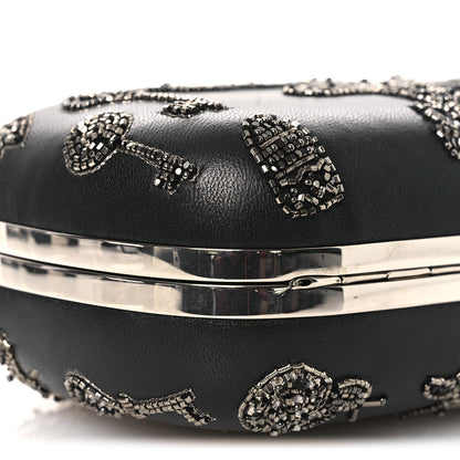 Nappa Crystal Embroidered Mushroom Box Clutch Black