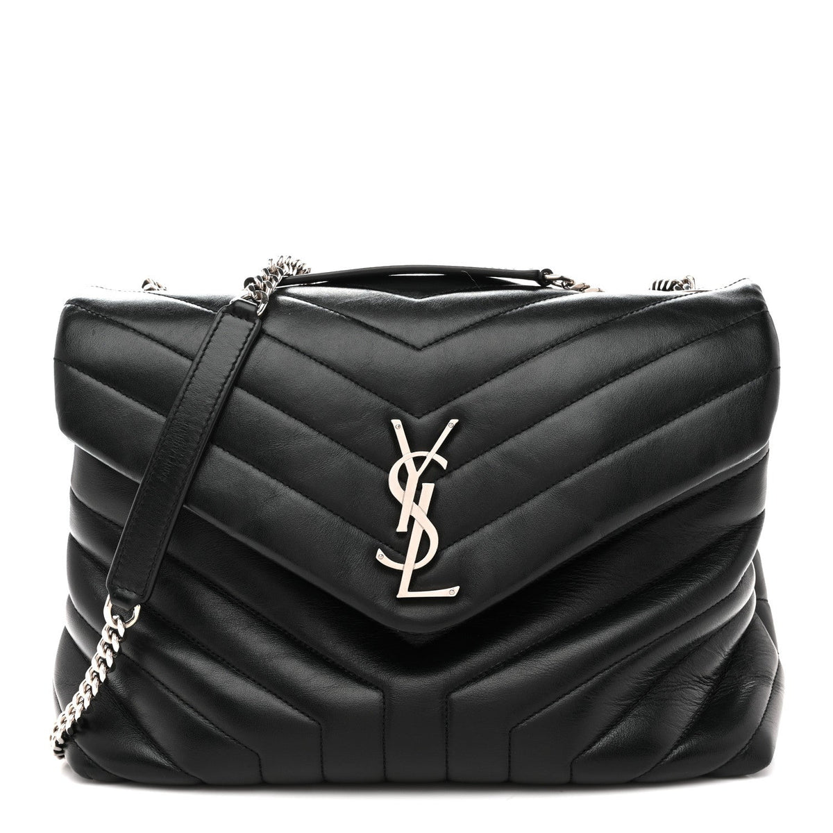 Calfskin Y Quilted Monogram Medium Loulou Chain Satchel Black