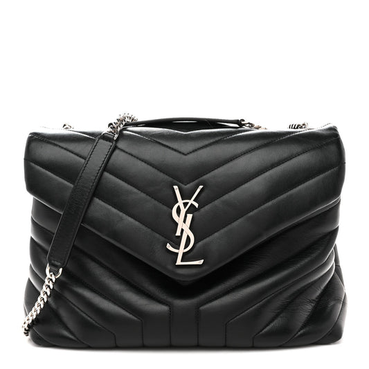 Calfskin Y Quilted Monogram Medium Loulou Chain Satchel Black