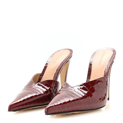 Gloss Calfskin Crocodile Embossed Mules 40 Merlot