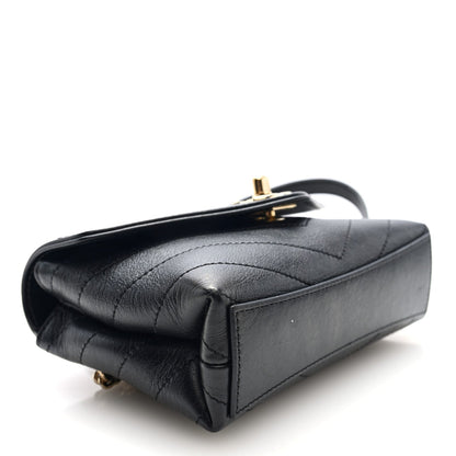 Calfskin Chevron Stitched Coco Waist Bag Black