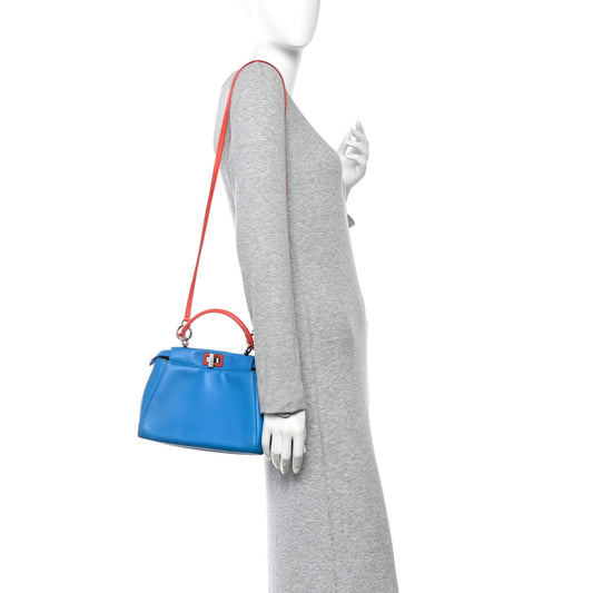 Nappa Colorblock Mini Peekaboo Iconic Satchel Blue Royal Papavero Cuoio