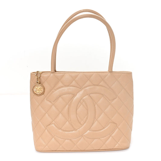 Caviar Quilted Medallion Tote Beige