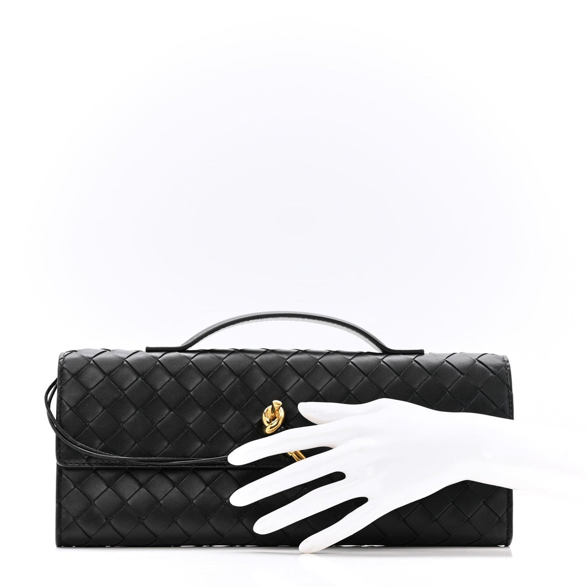 Nappa Intrecciato Long Andiamo Top Handle Clutch Black