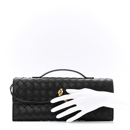 Nappa Intrecciato Long Andiamo Top Handle Clutch Black