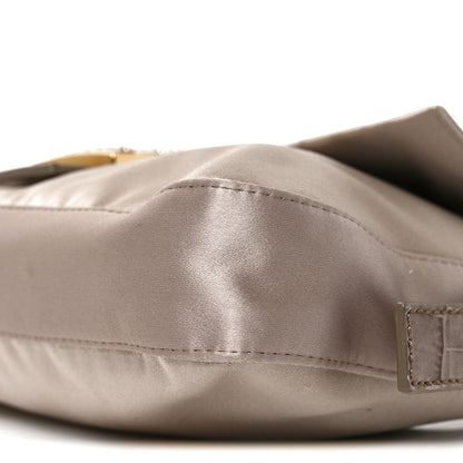 Satin Calfskin Crystal Crocodile Embossed Baguette Grey